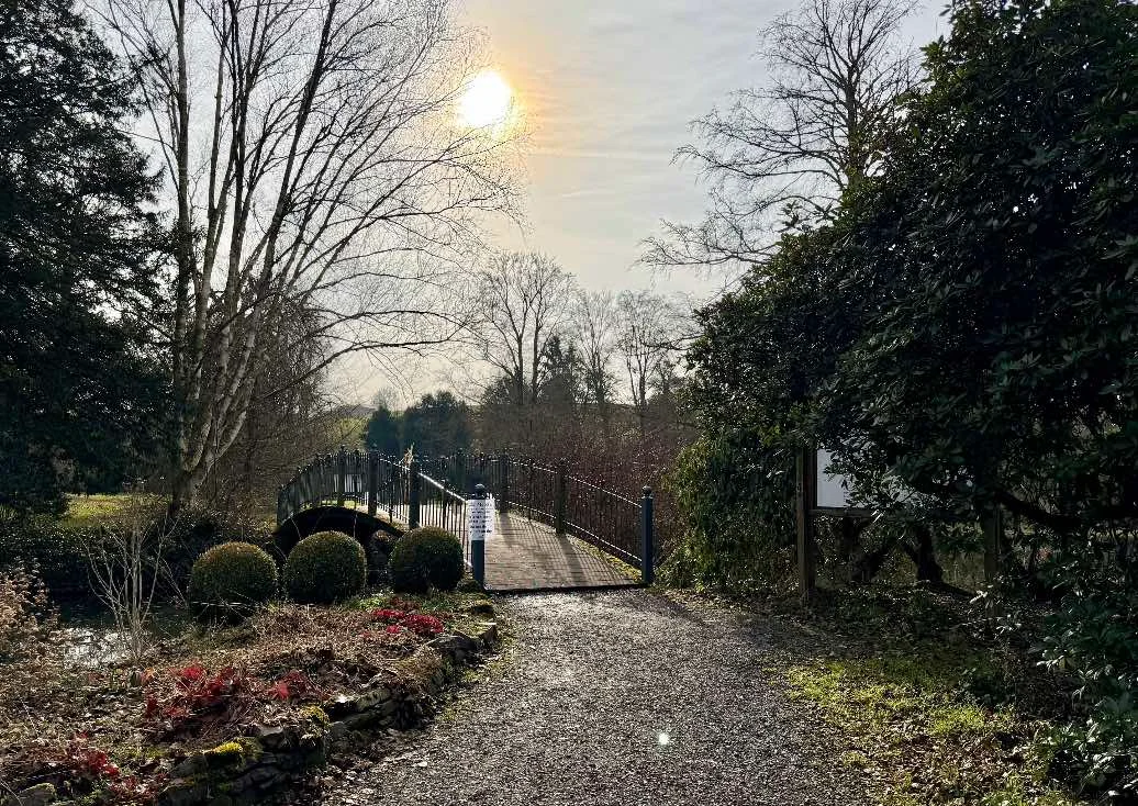 Passerelle et végétation dans le parc de l’Abbaye du Val-Dieu