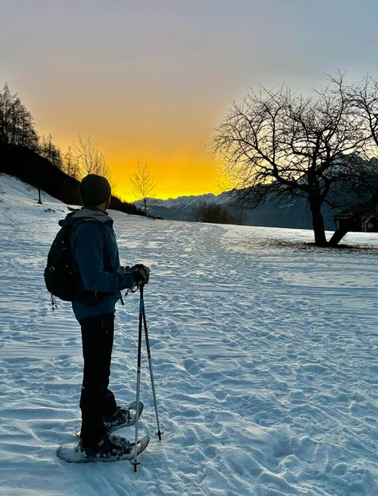 Randonnée en raquettes au coucher du soleil à Haute-Nendaz
